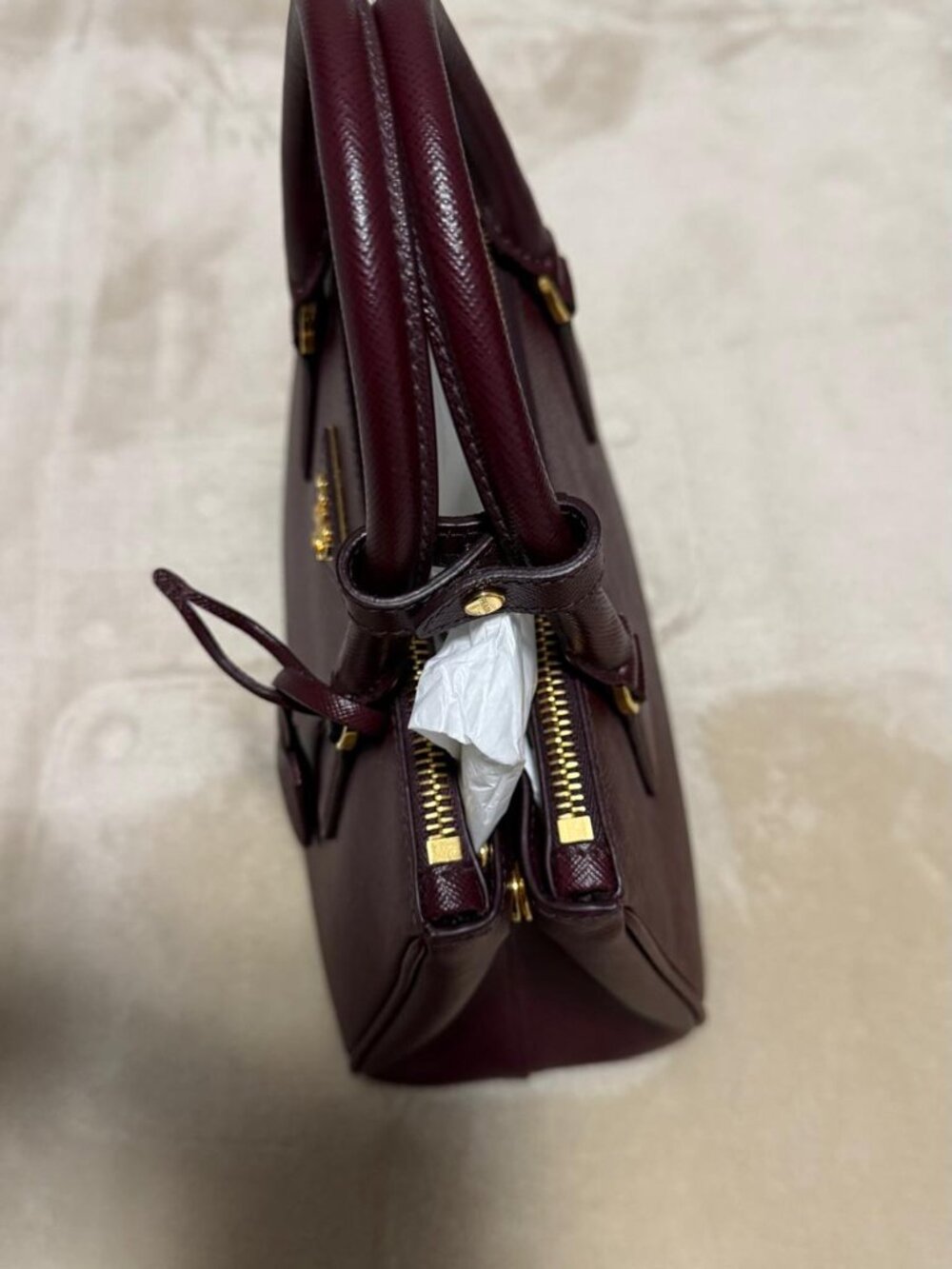 Prada Galleria Small Saffiano Leather Bag - Burgundy - Picture 5 of 7